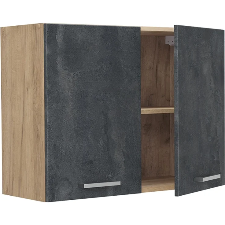 Küchenglasschrank R-Line Schwarz Beton/Goldkraft Eiche 80 cm Vicco – Bild 3