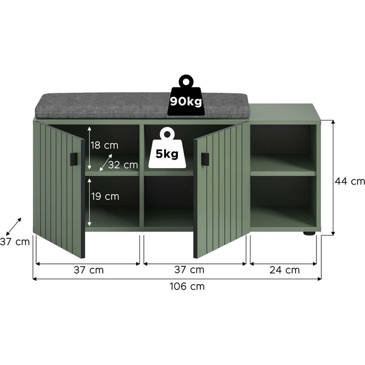 Sitzbank inkl. Sitzkissen (B/H/T: 106x43x37 cm) in Smoke Green Nachbildung – Bild 4