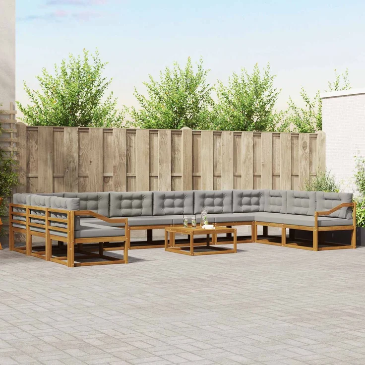 vidaXL Outdoor-Sofagarnitur mit Kissen 11 pcs Natürlich und Hellgrau 3368289 – Bild 1