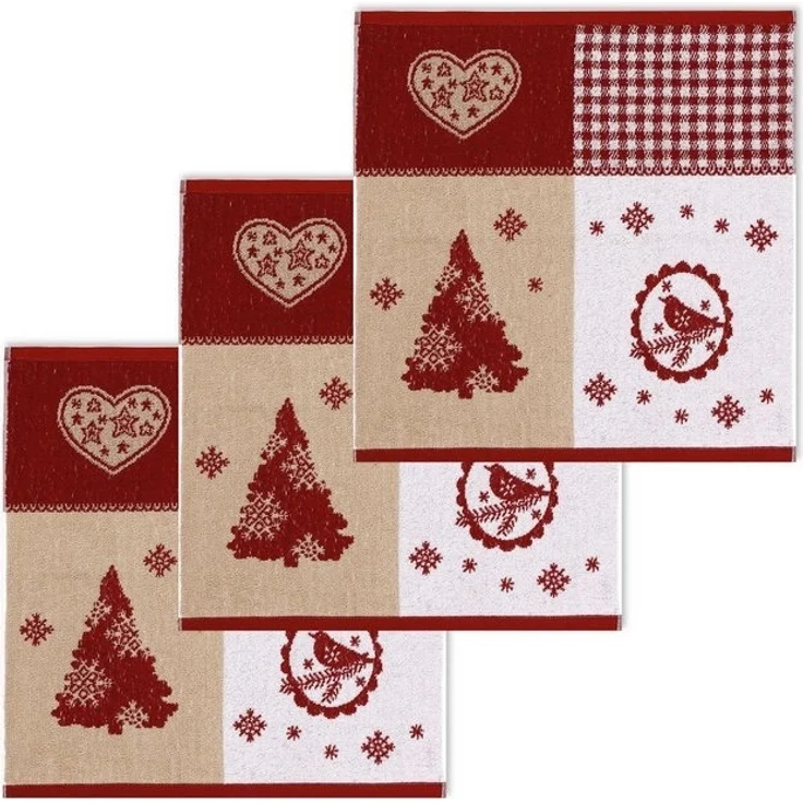 Kracht Geschirrtuch Winterstimmung, (Set, 3-tlg, Set), 3er Pack Frottee Küchenhandtücher (3 Stück), ca. 50x50cm Baumwolle – Bild 2