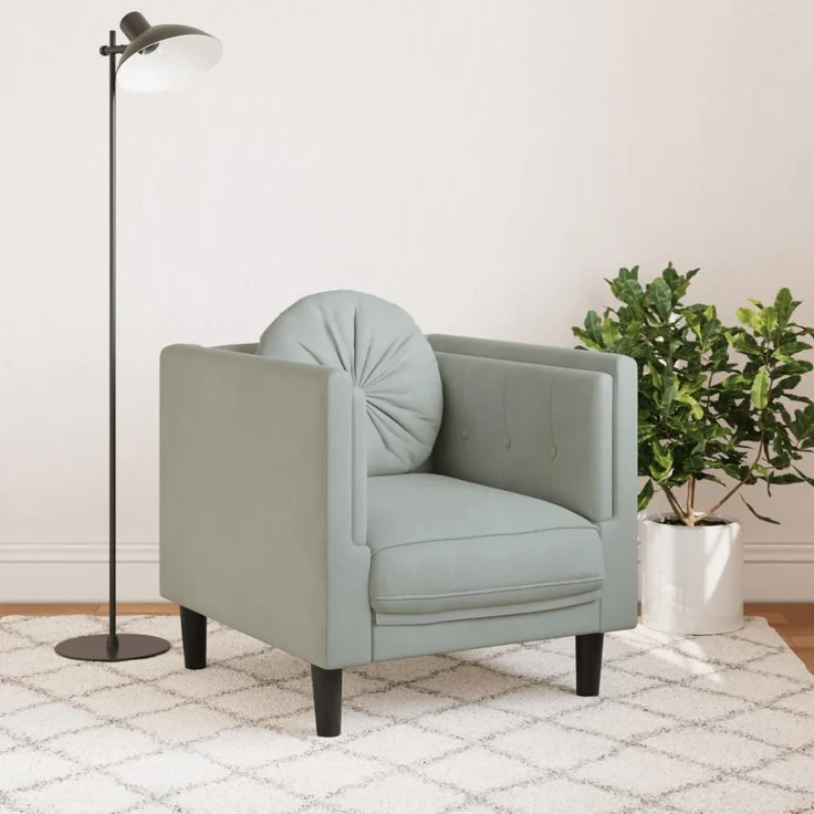 vidaXL Sessel mit Kissen Hellgrau Samt 372622 – Bild 2
