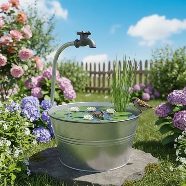 Spetebo Blumentopf Metall Zinkeimer mit Deko Wasserhahn - 48 x 29 cm (Packung, 1 tlg), Metalleimer zum Beflanzen – Bild 7