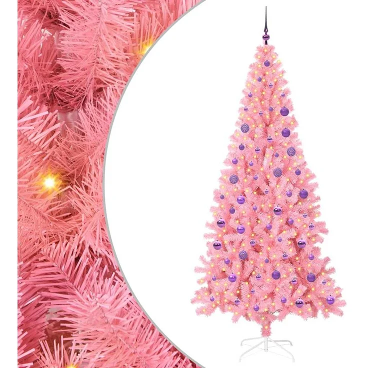 vidaXL Weihnachtsbaum mit LED-Beleuchtung Rosa 180 cm PVC und Stahl 3396435 – Bild 2
