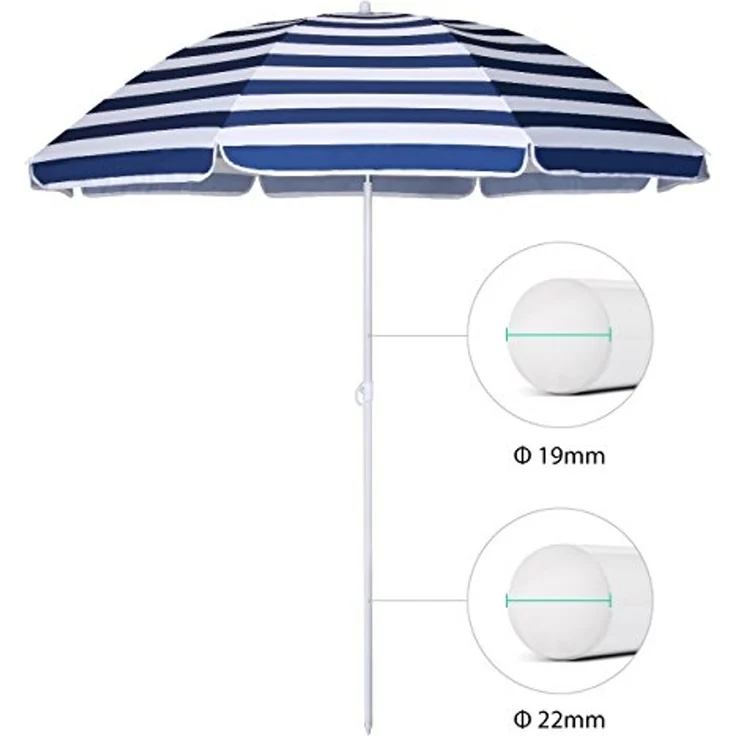 Sekey Sonnenschirm mit Schutzhülle, Neigungswinkel und Höhe verstellbar, Polyester blau / weiß, 160 cm – Bild 2