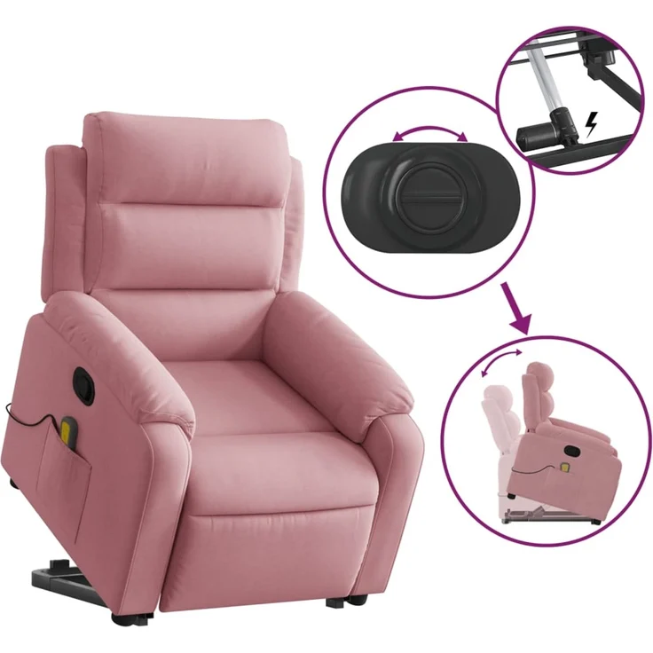 vidaXL Massagesessel mit Aufstehhilfe Rosa Samt 3205107 – Bild 5