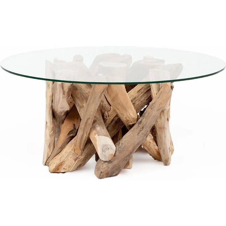 LebensWohnArt Couchtisch Individueller Teak Couchtisch TORA-rund Glasplatte D80cm