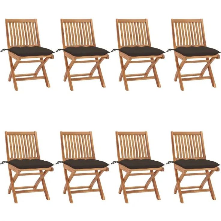 vidaXL Klappbare Gartenstühle mit Kissen 8 Stk. Massivholz Teak 3072884