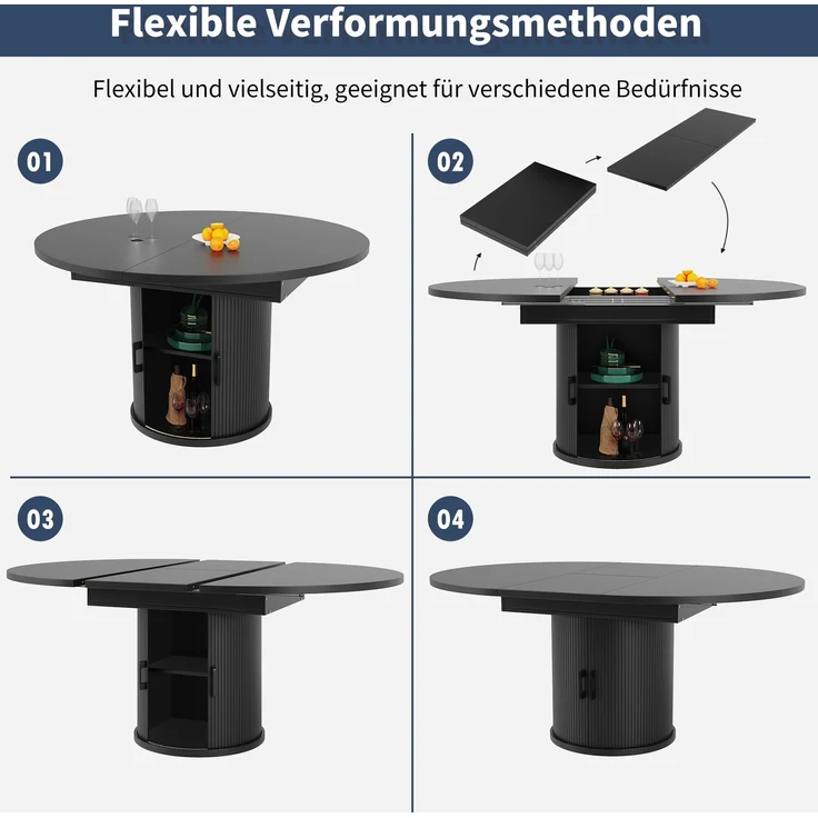 Merax Esstisch ausziehbar, Esszimmertisch, Küchentisch, balkontisch, ausziehbare Tischplatte Runder Esstisch, ausziehbar zu oval, 118-158 cm, Platz für bis zu 6 Personen, Schwarz – Bild 7