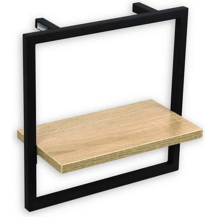 holz4home® Wandregal MDF Sonoma mit Metallrahmen Schwarz I Schweberegal Industrial Flair, inkl. Befestigungen – Bild 5
