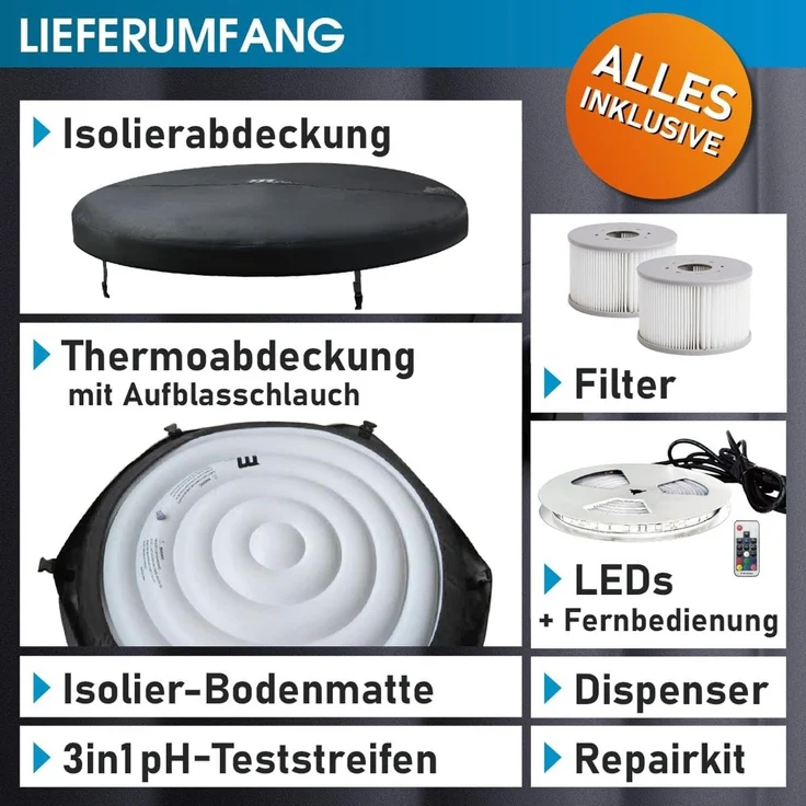 BRAST Whirlpool MSpa Denver & Rova mit Fester Außenwand, Ø182x70cm, (Stromsparend, LED Beleuchtung), für 6 Personen, Ganzjähriger Einsatz – Bild 7