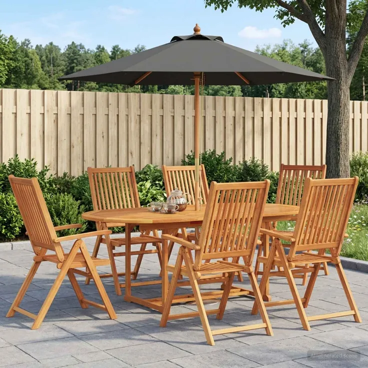 vidaXL Essgruppe für draußen mit Sonnenschirm 8 stk. 6-Sitzer 3438543