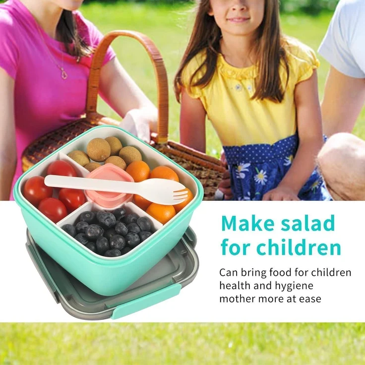 Lunchbox Bento 3 Fächer auslaufsicher mikrowellenfest 1500 ML Grün – Bild 5