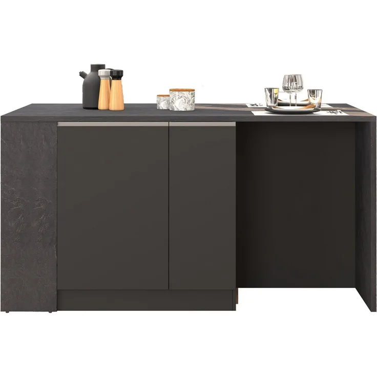 KOCHSTATION Kücheninsel KS-Sole, Kochinsel, Küchenarbeitsblock, Arbeitsinsel, Made in Italy, Breite 167,5 cm, 2 Apothekerauszüge, 2 Essplätze, 1 offenes Regal
