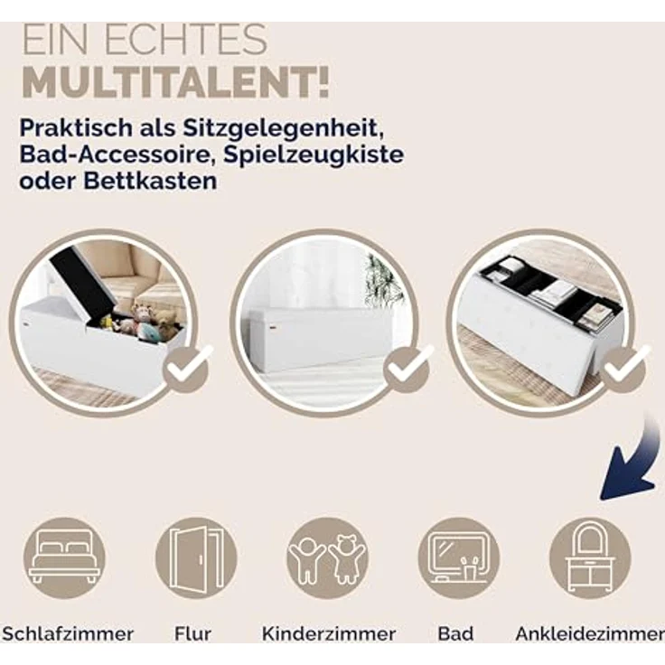 Casaria Sitztruhe, Deckel Klappbar Gepolstert Faltbar Kunstleder 130L Flur Schlafzimmer – Bild 8
