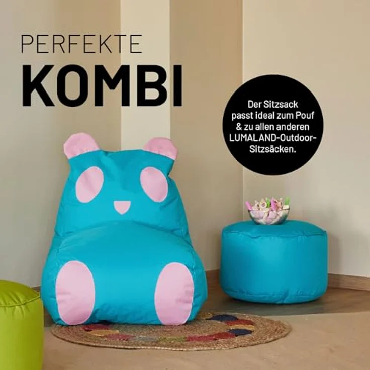 LUMALAND 'Animal Line Panda' Kindersitzsack, indoor & outdoor, Polyester türkis / pink, 180 l – Bild 8