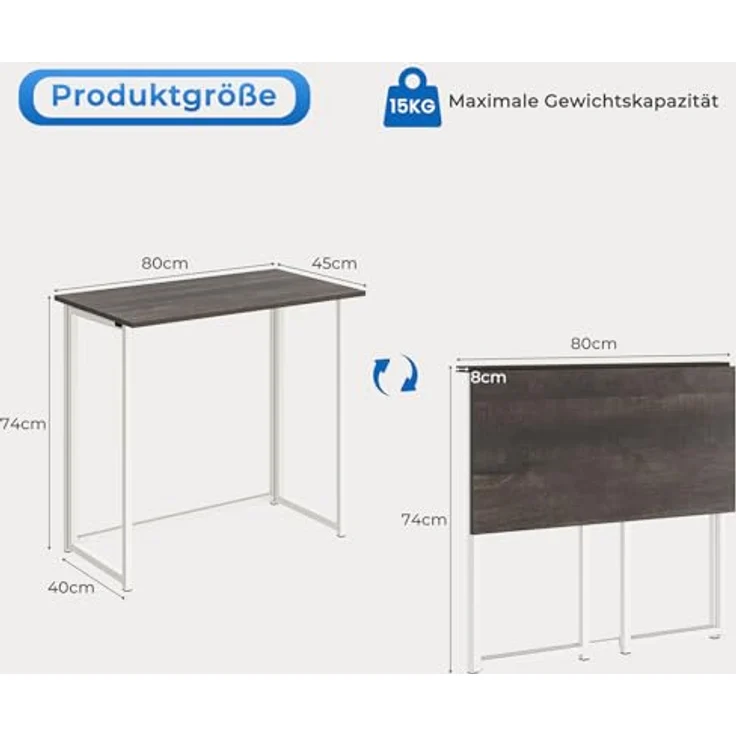 Dripex Faltbar Tisch Schreibtisch Computertisch für Homeoffice Arbeitszimmer Klappbar PC Tisch (Dunkel Oak, Keine Montage) – Bild 4