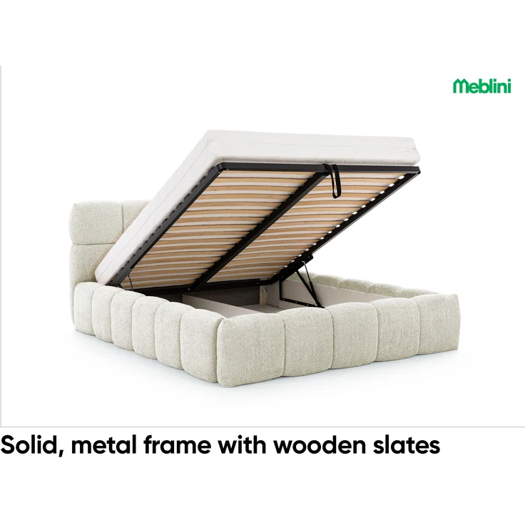 MEBLINI Polsterbett 160x200 mit Lattenrost ohne Matratze - SALERNO - Weiß Milch Boucle - Bubble Bett - Cloud Bett - Marshmallow Bed - Kopfteil Bett mit Stauraum – Bild 3