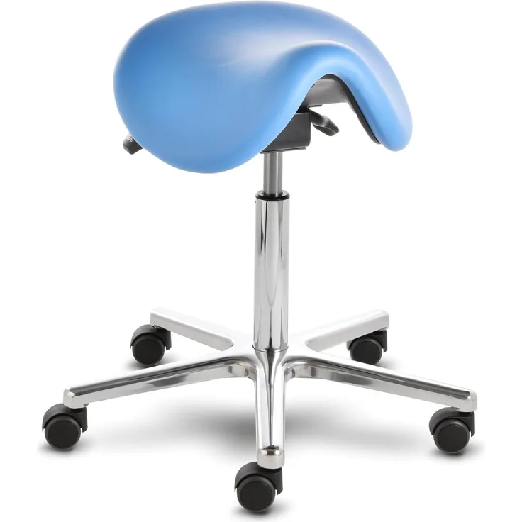 Sattelhocker docy® dent 4616, Sitzhöhe ca. 55 - 75 cm, mit Sitzneigeverstellung, Rollen/Bodengleiter:weiche Radbandage, Polsterdekor:Stamskin karibik-blau