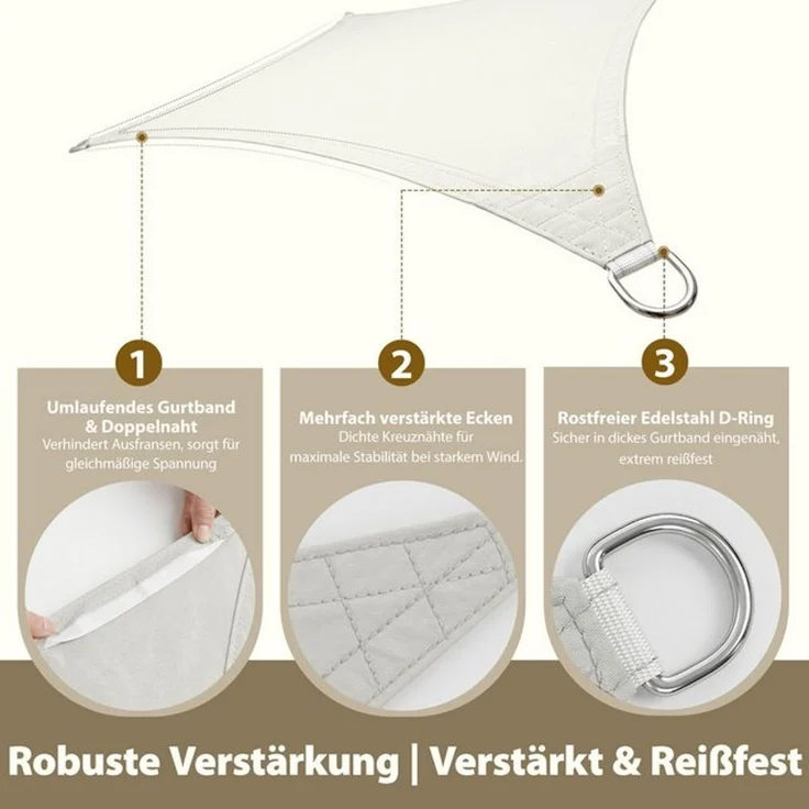 Sekey Sonnensegel Wasserdicht Rechteckig Sonnenschutz UV Schutz Balkon Terrasse Garten, BxT: 200 x 300 cm, Creme – Bild 4