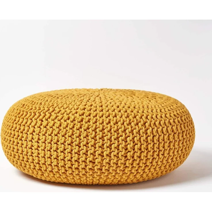 Homescapes Pouf Großer Strickpouf 100% Baumwolle, Senf