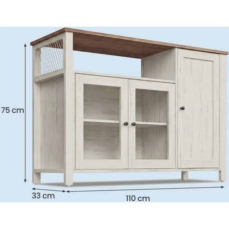 VASAGLE Küchenschrank, 33 x 110 x 75 cm, Aufbewahrungsschrank im Landhausstil, für Esszimmer oder Küche, braun-weiß – Bild 5