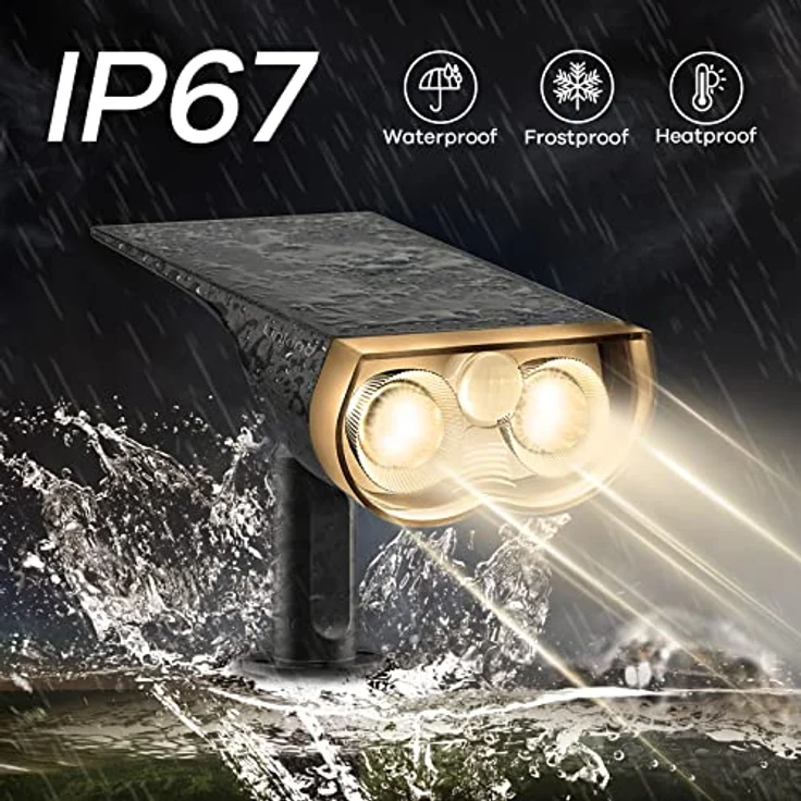 Linkind Solar Außenlampe mit Bewegungsmelder, 3000K Warmweiß, 3 Modi (inkl. Dauerlicht), 1000Lm wegeleuchte von 2 Installation, StarRay IP67 Solar LED Strahler Garten für Carport, 4 Stück – Bild 7