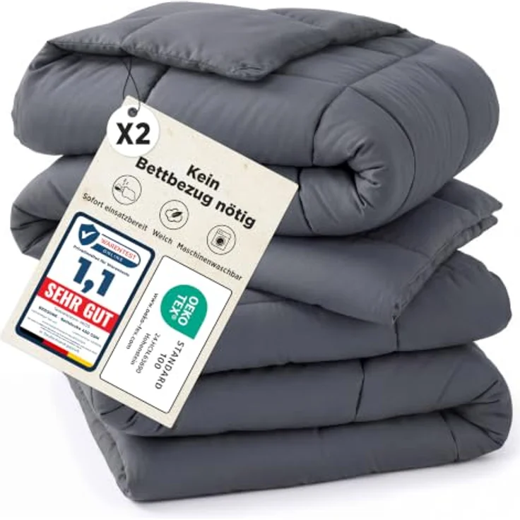 BEDSURE Bettdecke Ohne Bezug 135x200-2er Set Bettdecken mit Bezug | Bettdecke 135x200 für Allergiker, Waschbare 4 Jahreszeiten Bettdecken, Oeko-TEX Ganzjahresdecke, Warm & Gemütlich, Grau – Bild 1