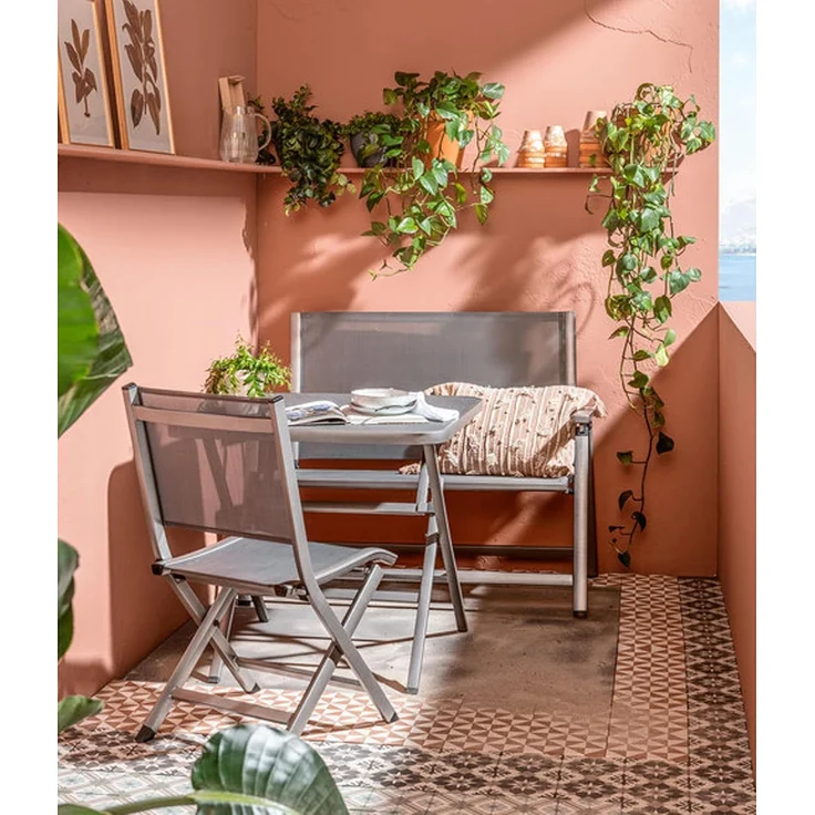 Dehner Klappbank Chicago | 2-Sitzer mit Rückenlehne und Armlehnen | komfortable Sitzbank | klappbar, wetterfest | Aluminium, Textilene | Gartenbank, Parkbank, Doppelbank | ca. 106 x 97 x 59. 5 cm – Bild 2