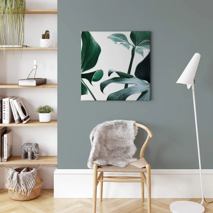 Palmen Leinwandbild Grün Weiß 50x50 DD123253 Keilrahmen Wandbild Leinwand – Bild 2