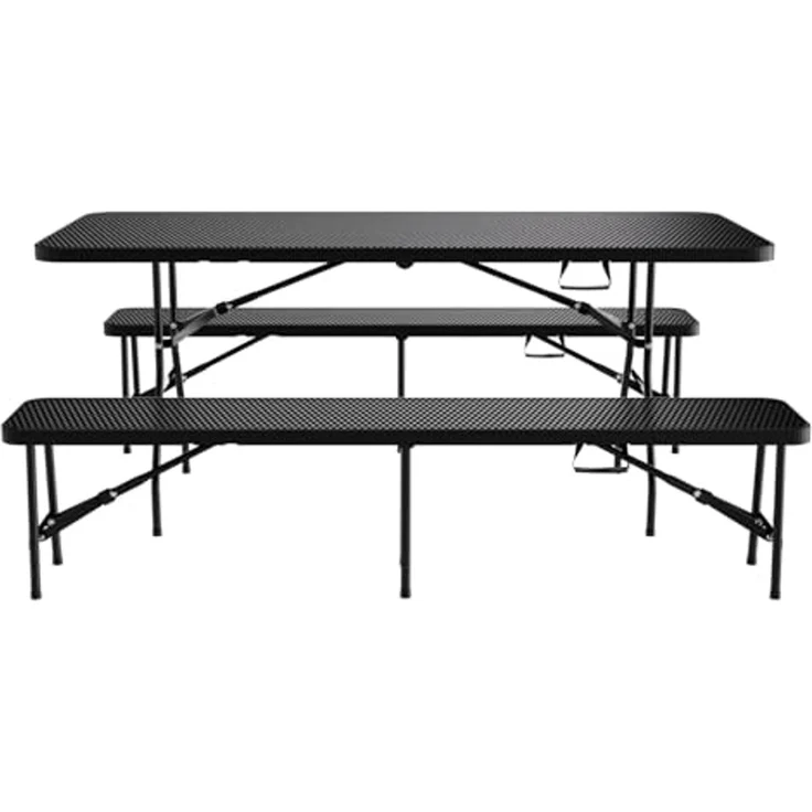 24Move Gartentisch Bierzeltgarnitur 3er-Set, Klappbarer Tisch und Bänken im Rattan-Optik (für innen & außen, belastbar bis 150 kg, 3-teilig, mit 2 Sitzbänken und 1 Tisch), Festzeltgarnitur, wetterfest und pflegeleicht – Bild 6