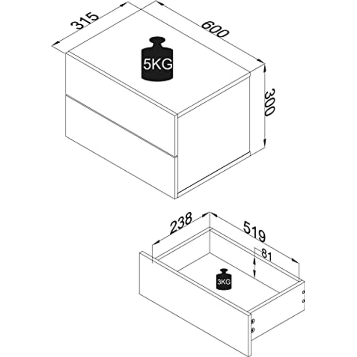 MID.YOU Nachtschrank Grau, Holzwerkstoff, 2 Schubladen, 60x30x32 cm für Schlafzimmer – Bild 3