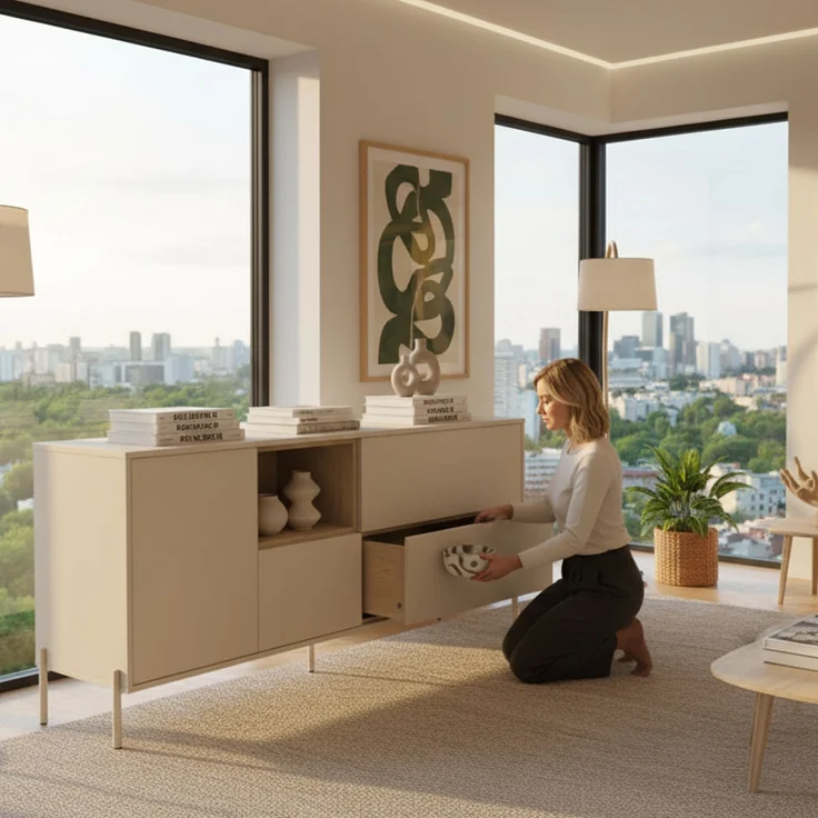 Sideboard HYGGE mit 1 Tür, 3 Schubladen, 1 offenes Fach, Cashmere Weiß – Bild 5