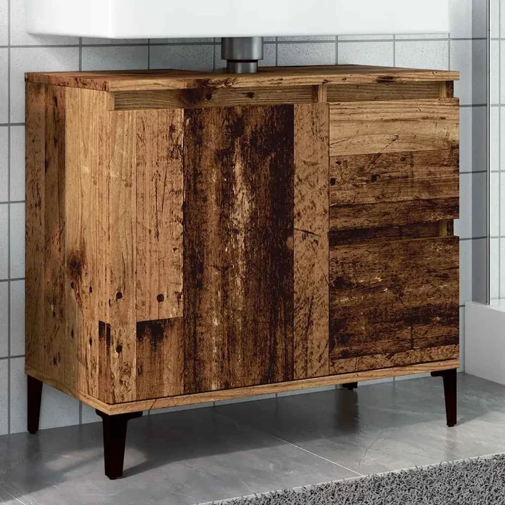 Waschbeckenunterschrank, Unterschrank Altholz-Optik 65x33x60 cm Holzwerkstoff – Bild 2