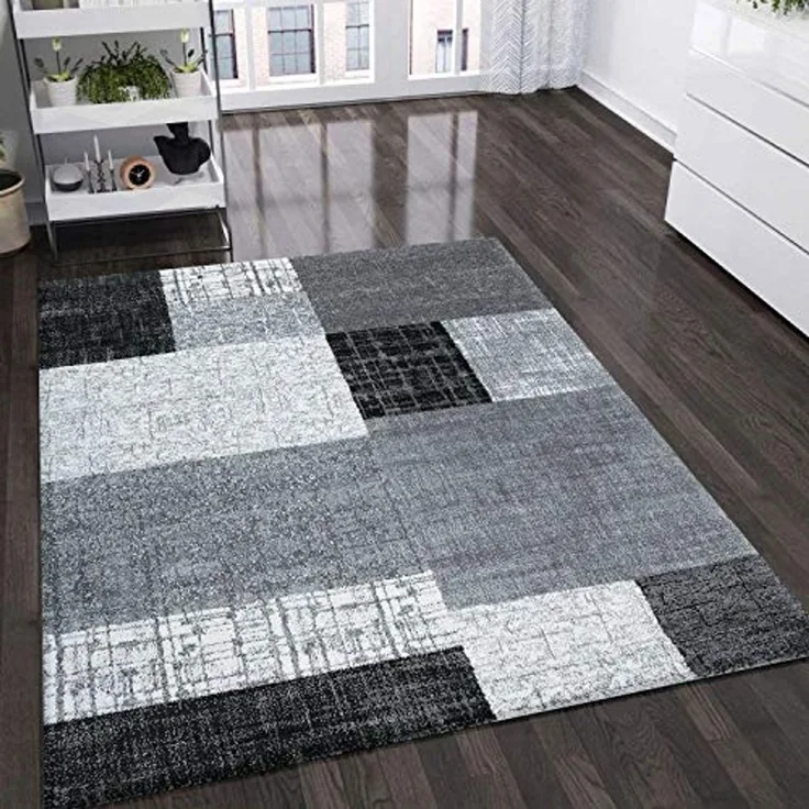 Vimoda Teppich Wohnzimmer Klassisch Karo- kariert Design, Rechteckig, Höhe: 5 mm, Läufer Kachel Optik in Türkis Grau Gelb & Lila Teppich Schlafzimmer