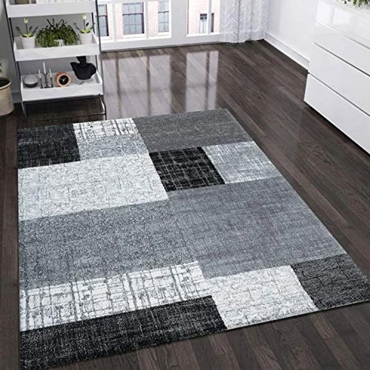 Vimoda Teppich Wohnzimmer Klassisch Karo- kariert Design, Rechteckig, Höhe: 5 mm, Läufer Kachel Optik in Türkis Grau Gelb & Lila Teppich Schlafzimmer – Bild 1