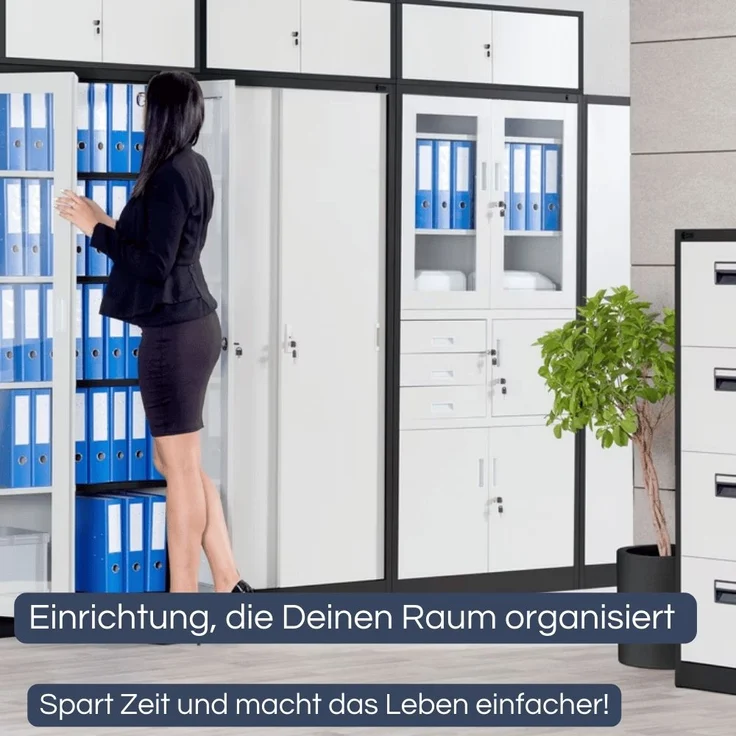 Schrankerweiterung Aktenschrank mit 2 Flügeltüren | Zusatzschrank für Büroschrank Extraschrank Stahl Mehrzweckschrank klein Werkstatt, 38x90x40cm Anthrazit-Weiß – Bild 3