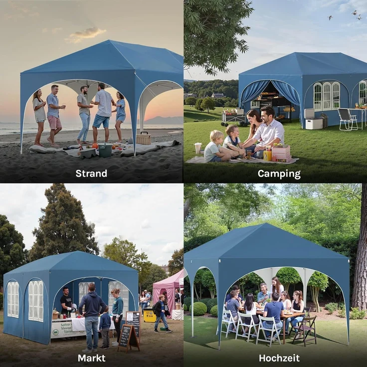WOLTU Pavillon, Faltpavillon 3x6 m, mit 6 Seitenwänden, Partyzelt wasserabweisend UV-Schutz 50+, höhenverstellbarer Gartenpavillon, mit Tragetasche, für Outdoor Garten Camping Blau – Bild 7