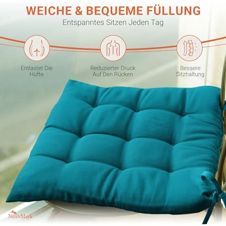 NatureMark Sitzkissen Sitzkissen 40 X 40 CM, Universal Sitzpolster Kissen, schadstoffgeprüft, Petrol – Bild 6