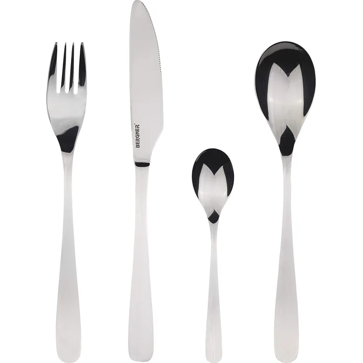 Bergner Besteck Set Poitiers 24-teilig, für 6 Personen, silber, Edelstahl, spülmaschinengeeignet, Menübesteck