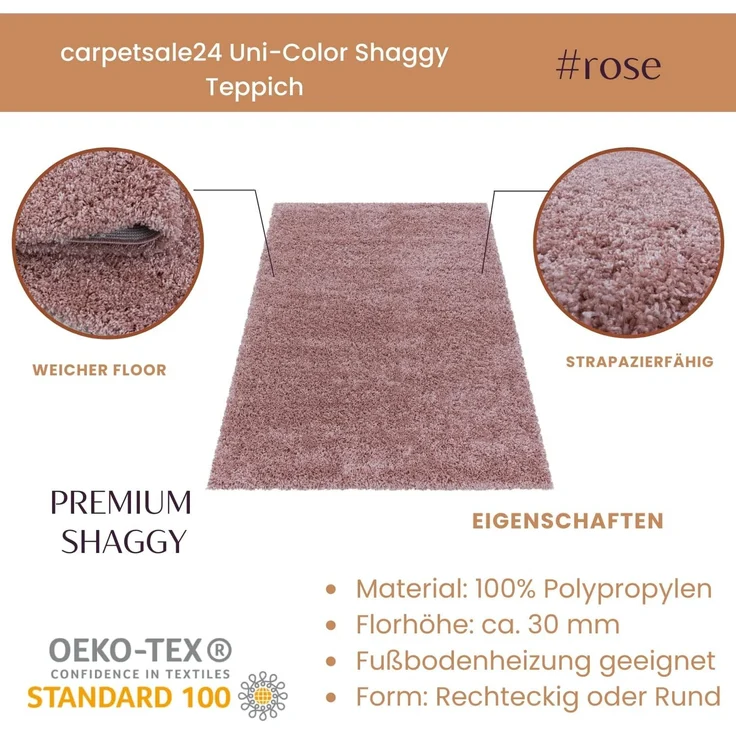 Carpetsale24 Shaggy Hochflor Teppich Wohnzimmer 250x350 (240x340 cm) Rosa - Modern Flauschiger Teppich Extra Weich, Pflegeleicht und Einfarbig - Teppich für Schlafzimmer, Esszimmer und Küche – Bild 3