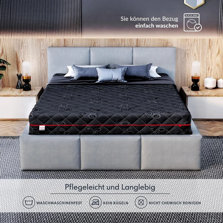 FDM Black Taschenfederkernmatratze 160x200 cm Latex Matratze 22 cm Höhe 7-Zonen Härtegrad H4/H3 (Hart/Mittelhart) Thermoplastischer Visco-Schaum Bezug Zweiseitig Abnehmbar Waschbar TFK – Bild 6