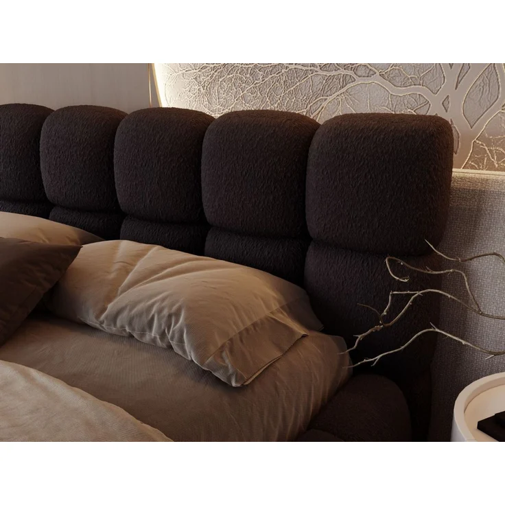 GRAINGOLD Modo Polsterbett 120x200, Doppelbett mit Kopfteil, groß Stauraum, Bouclé-Stoff, Schwarz – Bild 6