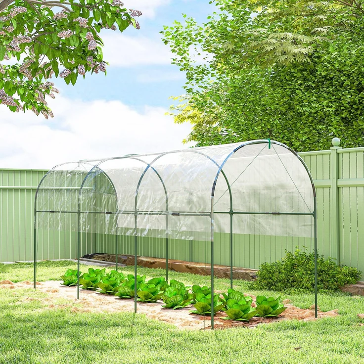 Wohnora-Gartengewächshaus, Tomatengewächshaus, 4 Stahlbögen, PVC-Abdeckung, 4 x 1,2 x 1,7 m, grün,H 1700cm x T 1150cm x B 1200cm,Transparent – Bild 2