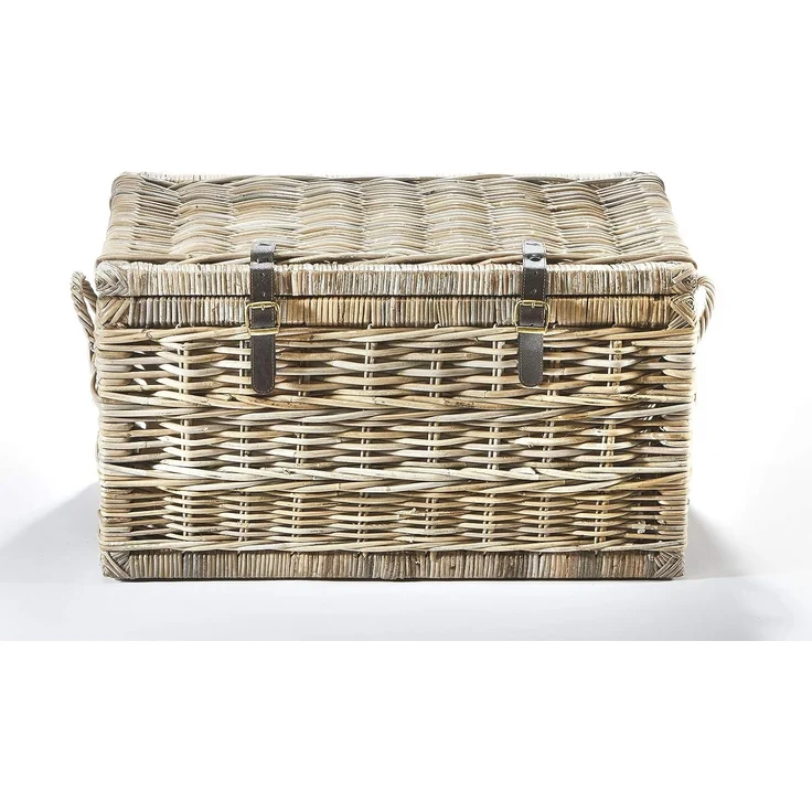 Kobolo Truhe Sitztruhe aus Rattan Kubu grau mit Stoffeinsatz – Bild 2