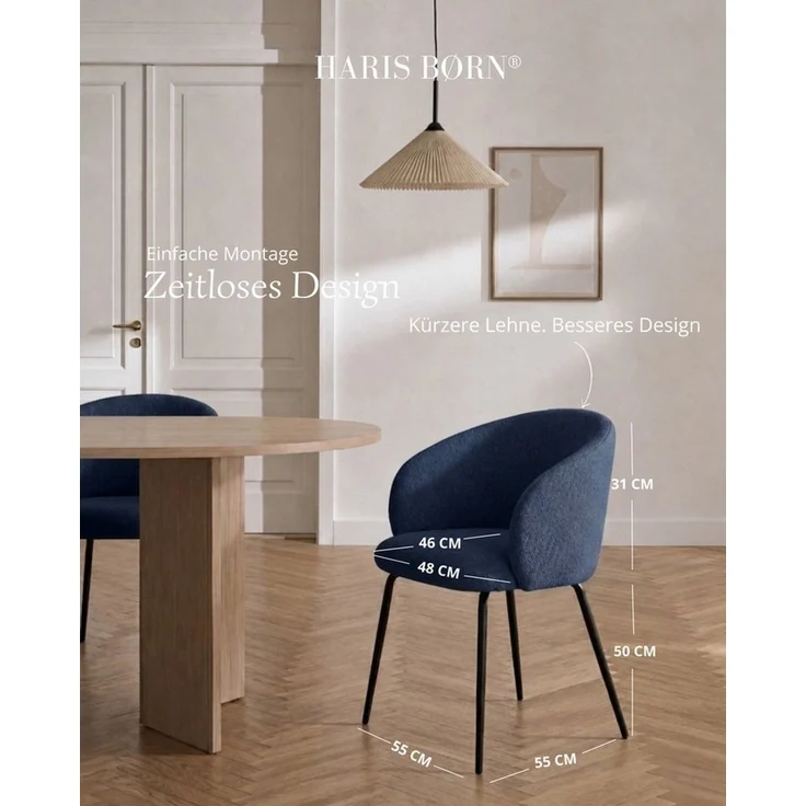Haris Børn Esszimmerstuhl mit Armlehnen NØR - Hochwertige Polsterstühle für Esszimmer (Set, 2 St), Dunkelblau - Premium Esszimmer Stühle & Wohnzimmer Stühle – Bild 2