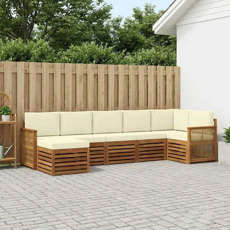 vidaXL Outdoor-Sofagarnitur 7 stk. 6-Sitzer Natur und Creme 3384626 – Bild 1