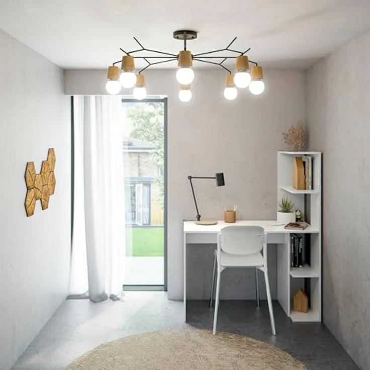 Dmora - Pittston-Schreibtisch, linearer Schreibtisch mit Bücherregal, platzsparender Mehrzweck-Bürotisch, 110x52h136 cm, Weiß – Bild 7