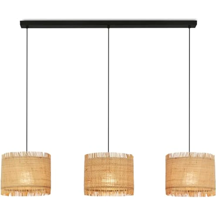 Briloner Pendelleuchte Swing Nature 3-flammig, Strohschirm mit E27 Fassung, Naturfarben, 110 cm x 25 cm x 120 cm – Bild 1