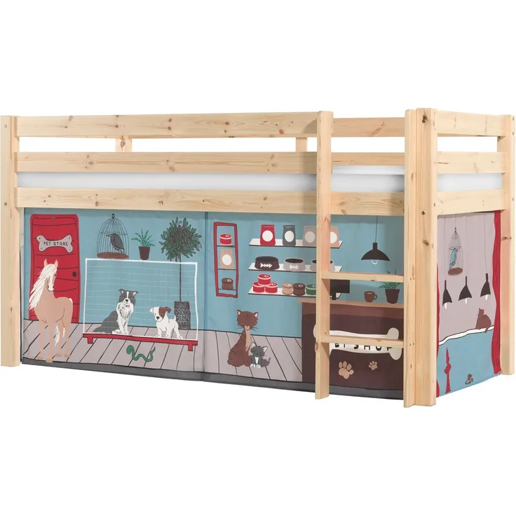 Kinderbett Karolina 210x114x106 Massivholz Natur Textilset Pet Shop