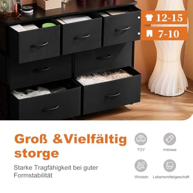 DUMOS Kommode für Schlafzimmer mit Stoffschubladen hohe Organizer für Kleidung Schrank Kinderzimmer Aufbewahrungsturm mit Schrank Metallrahmen Holzplatte leichte – Bild 5